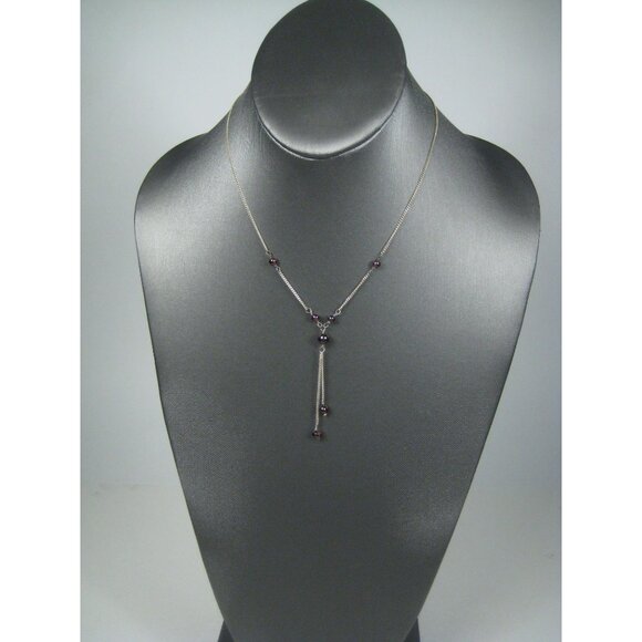 MM2 Mexico Sterling Silver Necklace Amethyst Stone Beads Y Shaped Chain 925 - Picture 5 of 10